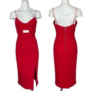 Nicholas Cutout Dress 8 Red Midi Sleeveless Sheath Slit Sexy Valentines Day